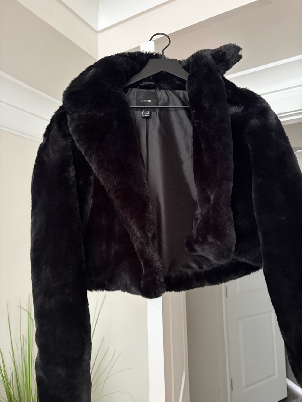 Forever 21 Black Cropped Faux Fur Jacket